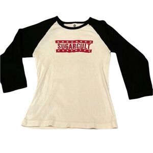 Vintage Sugarcult szM/os raglan sleeve band T-shirt GVC does show signs of wear